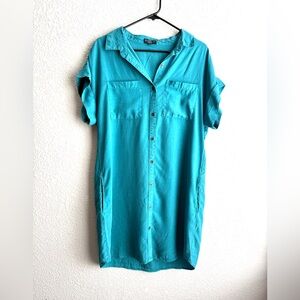 Teal Button-Up Shirt Dress